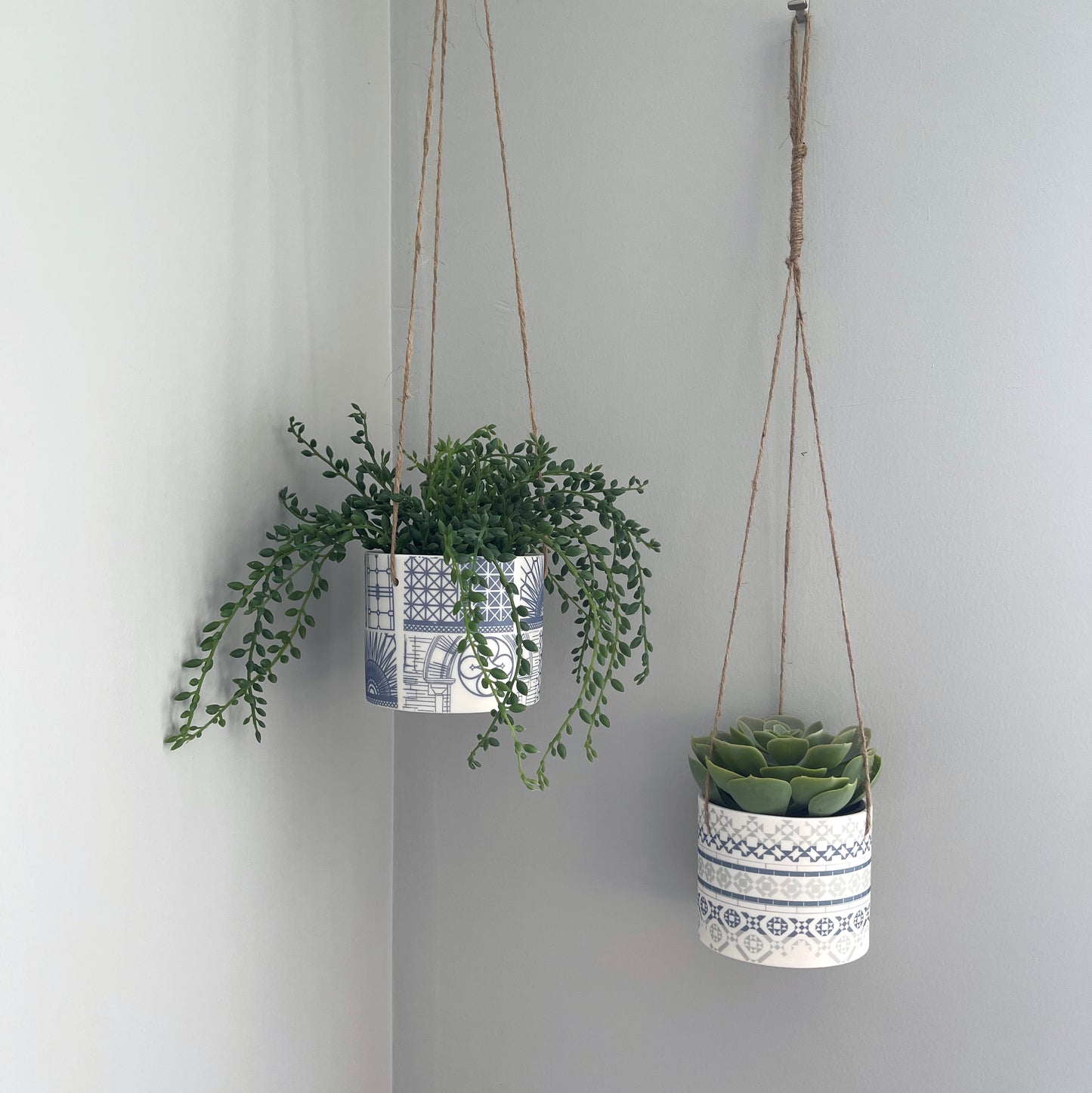 Large Architecture Hanging Planter Pot - Blue