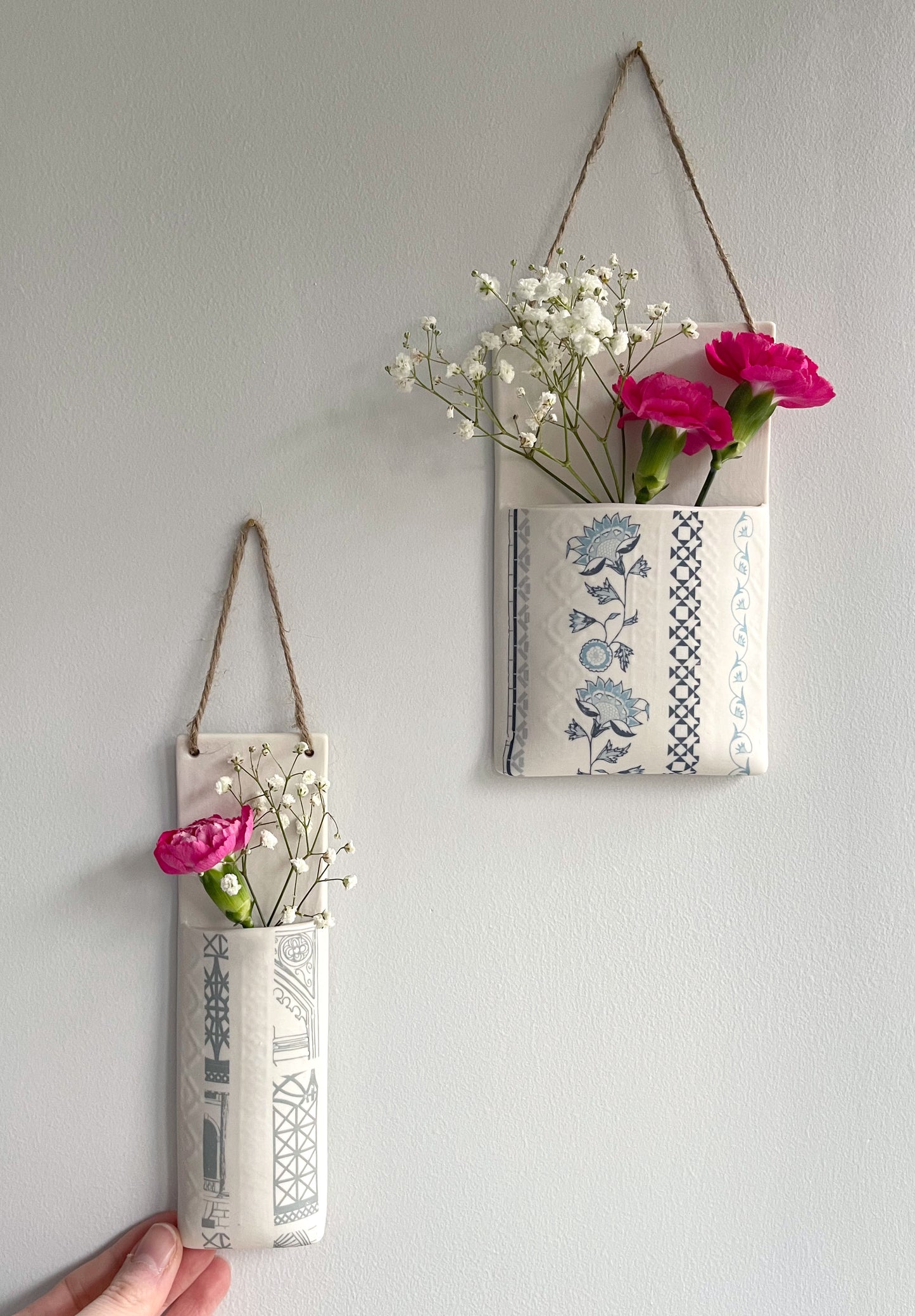 Narrow Wall Hanging Pocket Planter - Grey Architecture Print