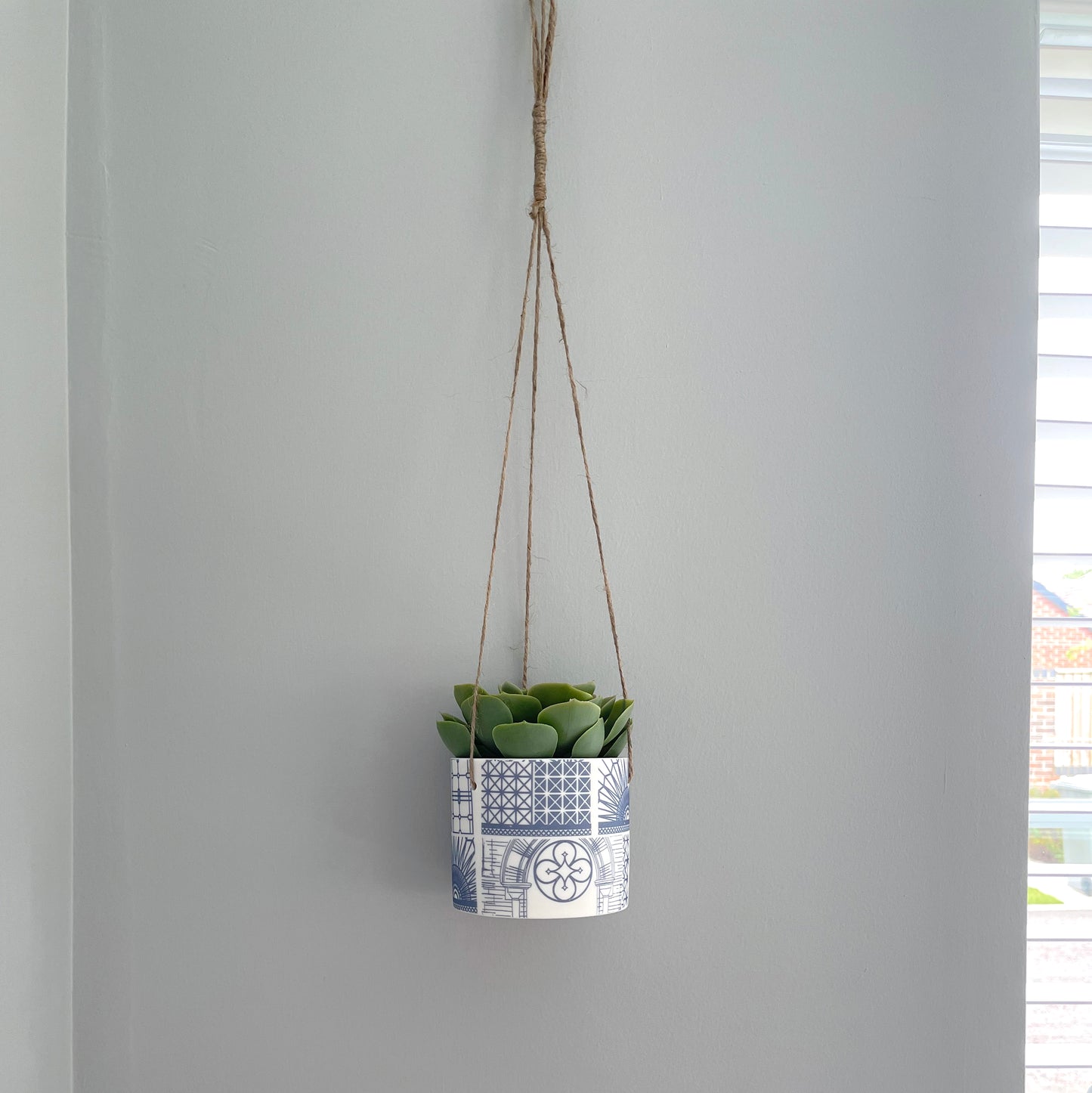 Large Architecture Hanging Planter Pot - Blue