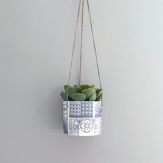 Large Architecture Hanging Planter Pot - Blue