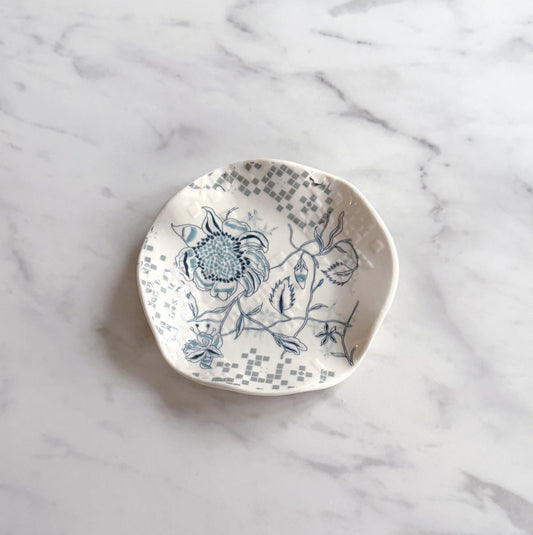 Medium Porcelain Trinket Dish/ Teabag Holder - Peony Print