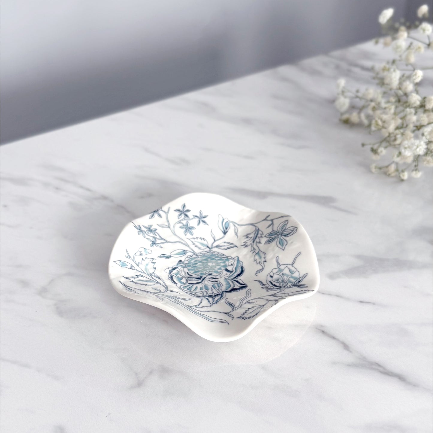 Small Porcelain Jewellery/Trinket Dish - Peony Print