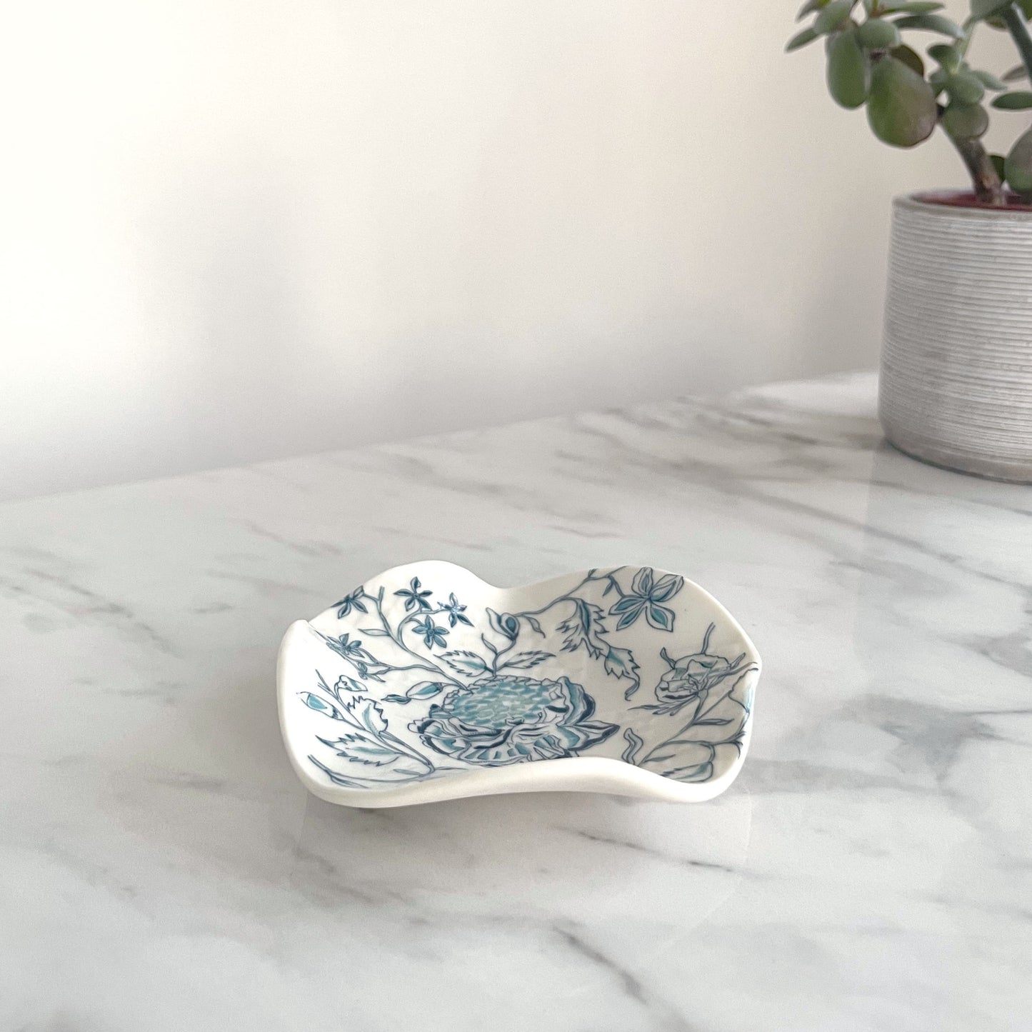 Small Porcelain Jewellery/Trinket Dish - Peony Print