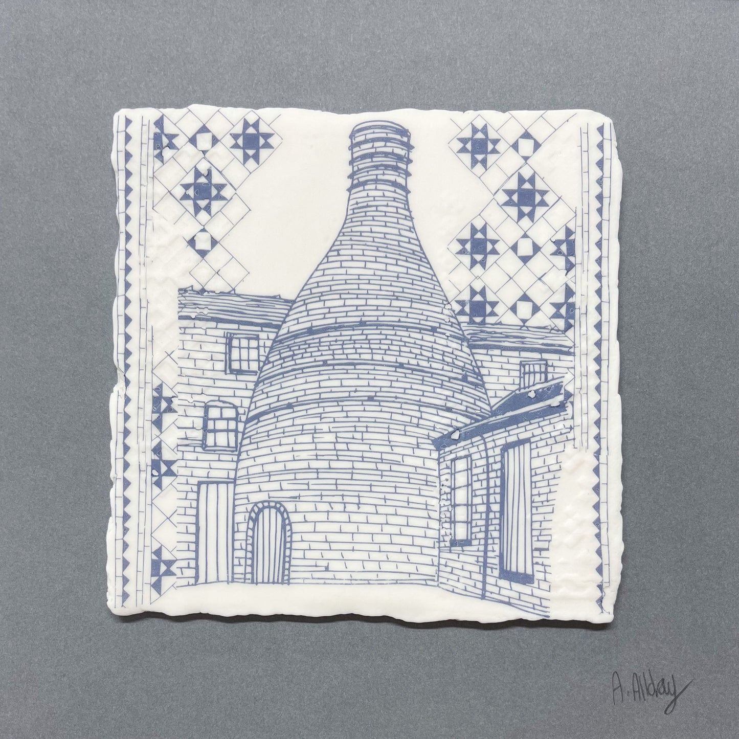 Framed Porcelain Bottle Kiln Tile - Grey Frame