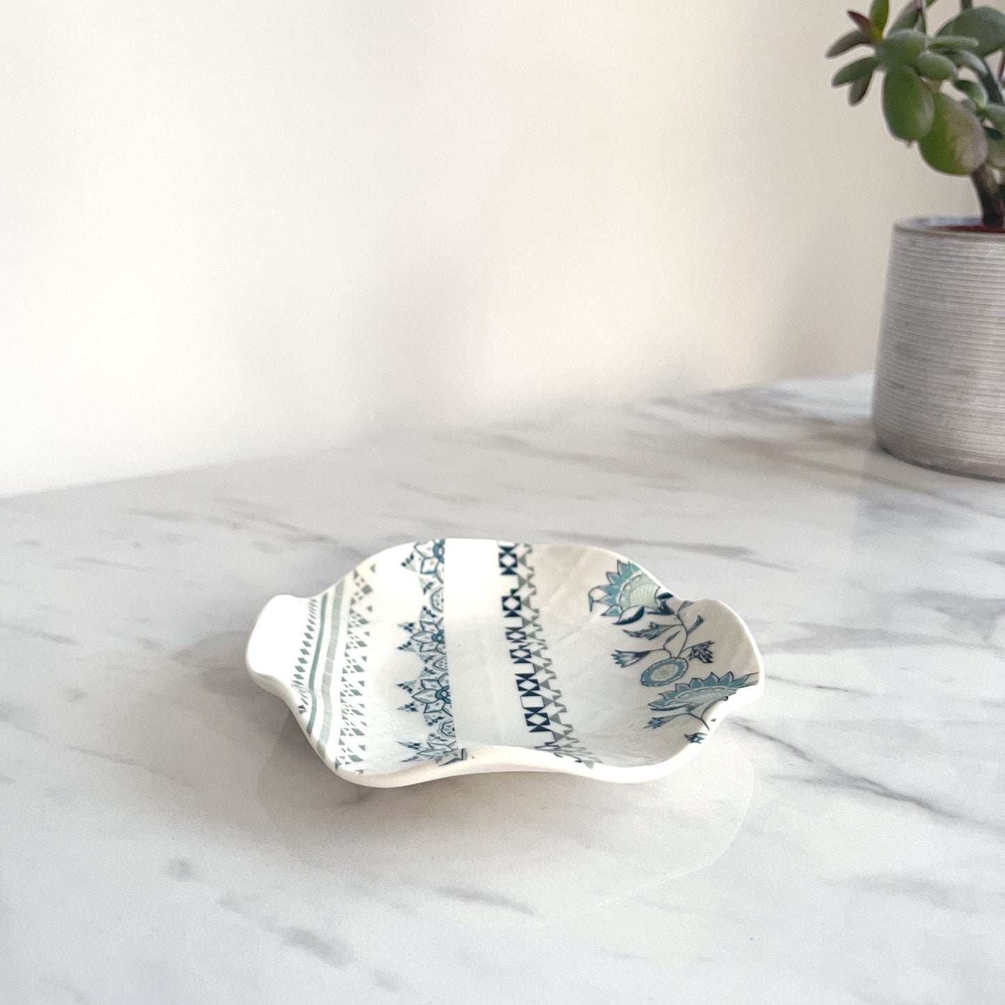 Medium Porcelain Trinket Dish/ Teabag Holder - Jasmine Print