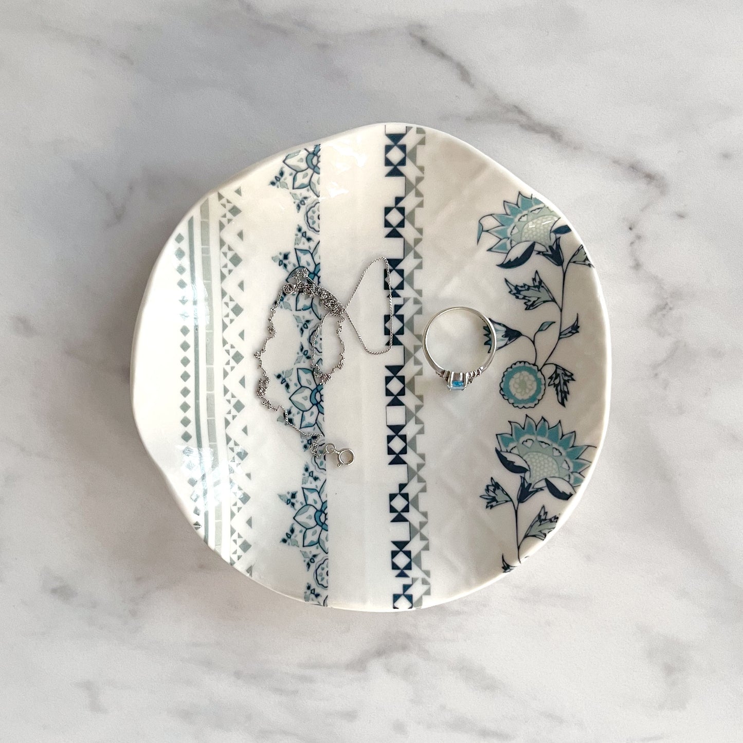 Medium Porcelain Trinket Dish/ Teabag Holder - Jasmine Print