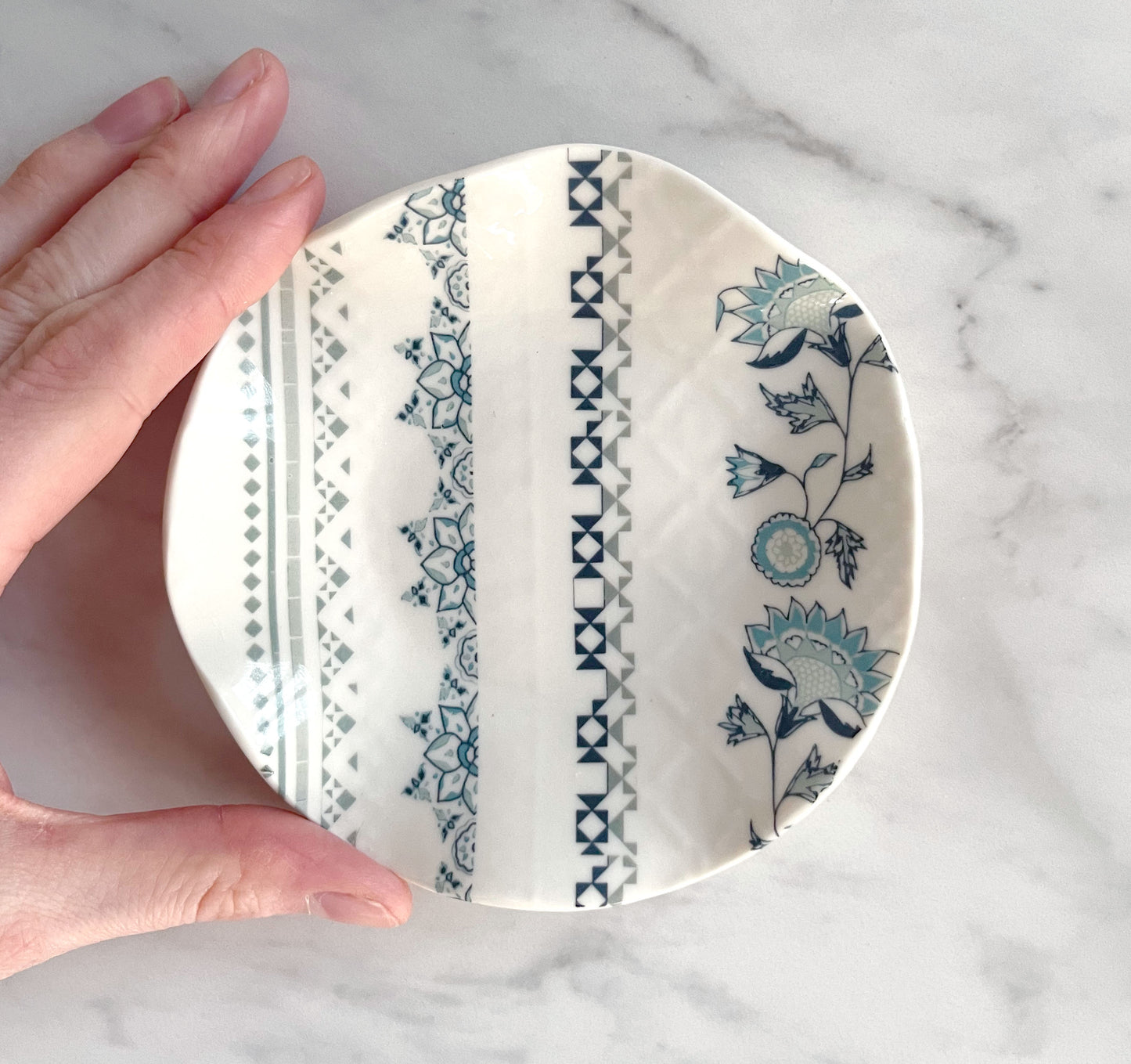 Medium Porcelain Trinket Dish/ Teabag Holder - Jasmine Print