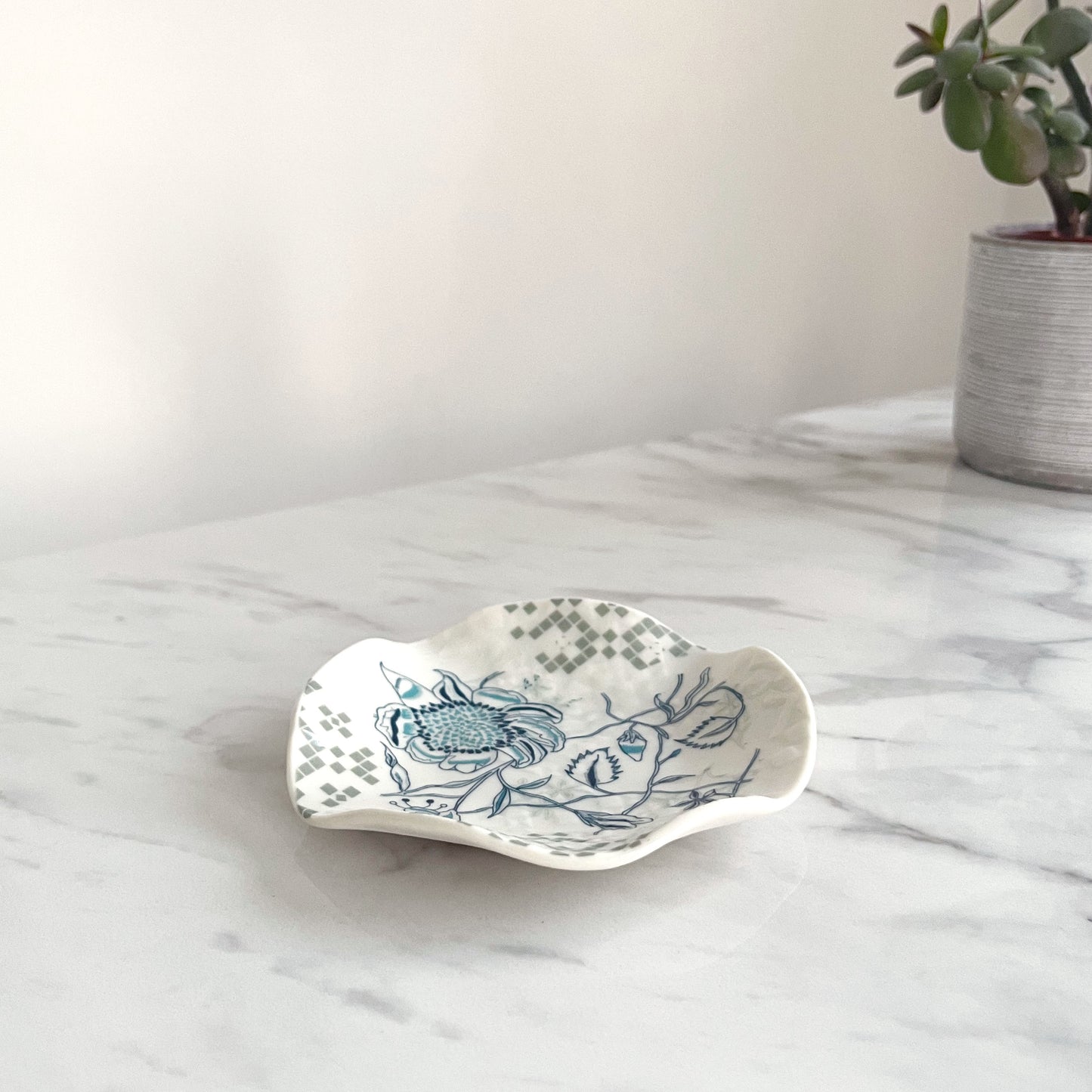Medium Porcelain Trinket Dish/ Teabag Holder - Peony Print