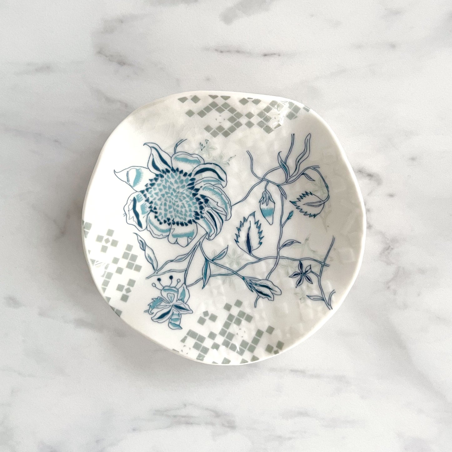 Medium Porcelain Trinket Dish/ Teabag Holder - Peony Print