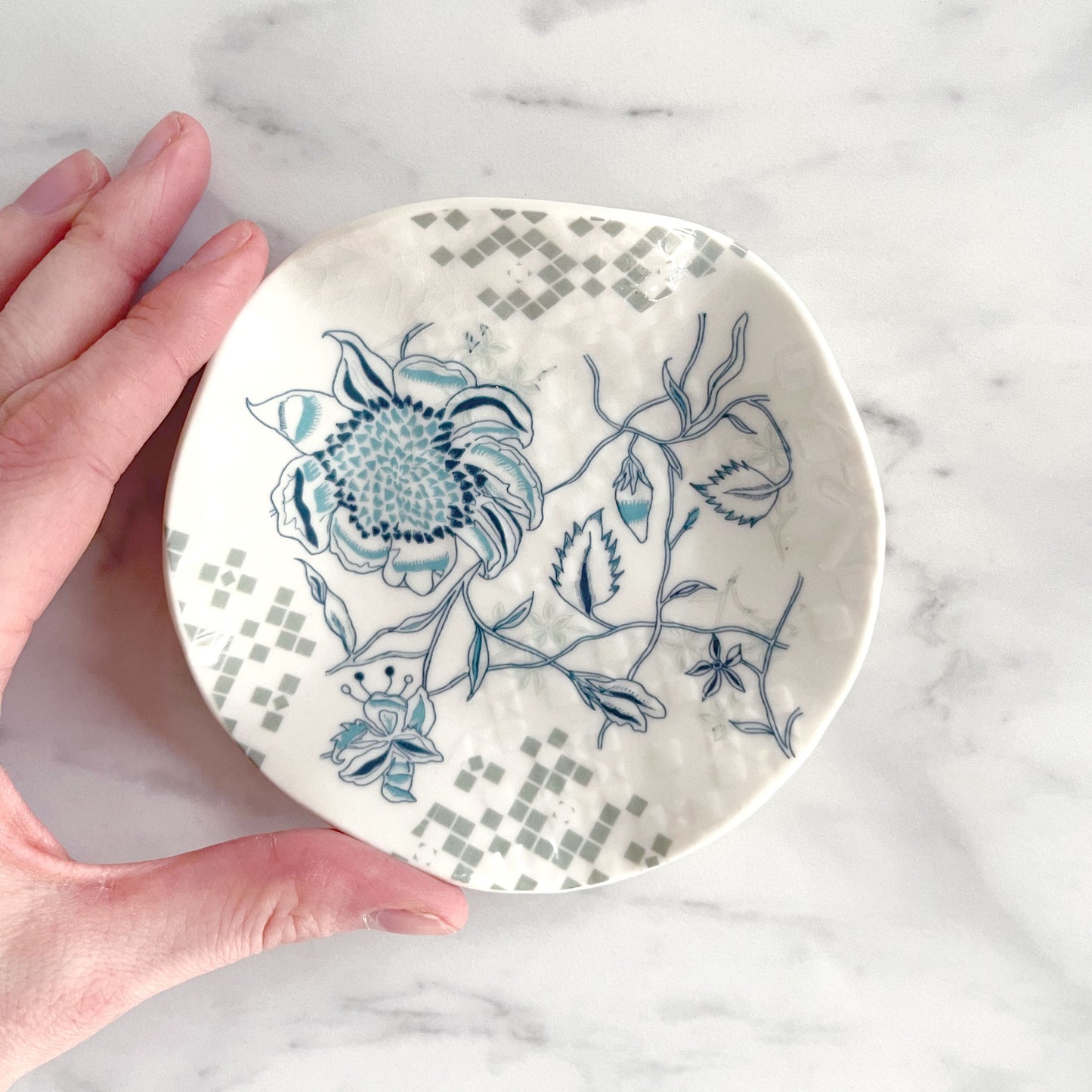 Medium Porcelain Trinket Dish/ Teabag Holder - Peony Print