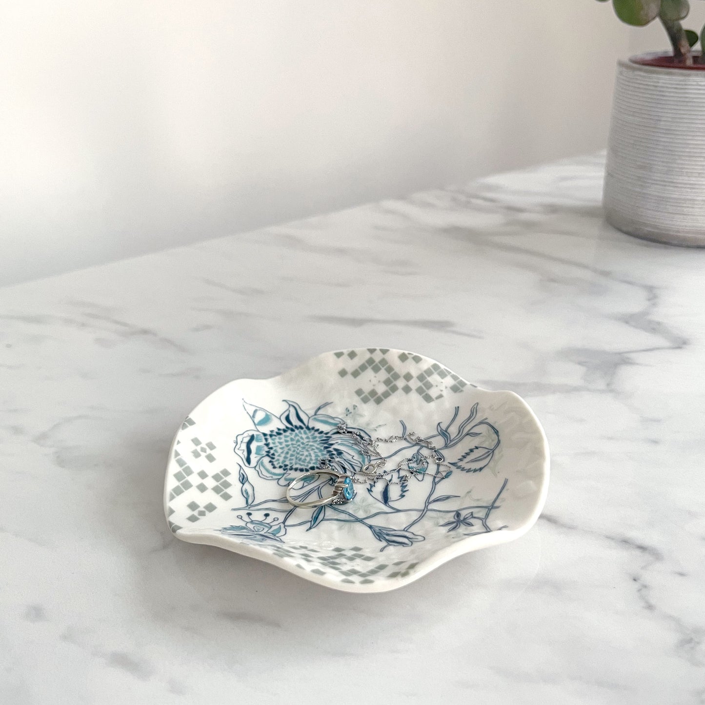 Medium Porcelain Trinket Dish/ Teabag Holder - Peony Print