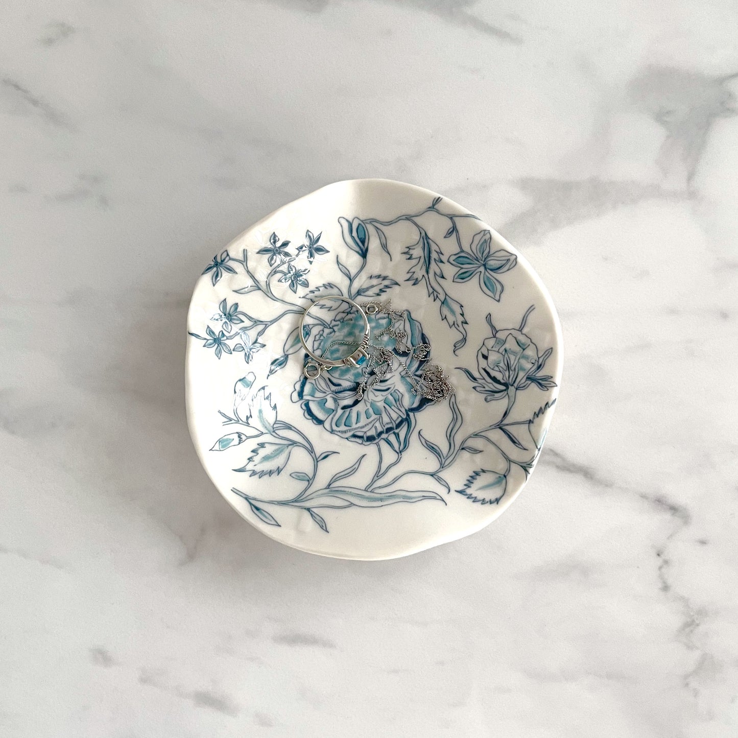 Small Porcelain Jewellery/Trinket Dish - Peony Print