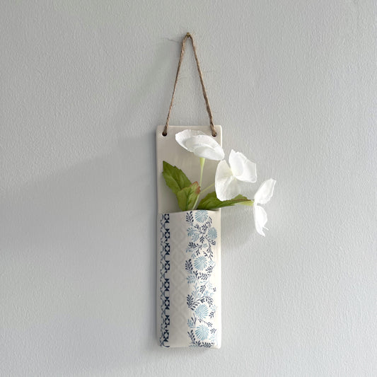 Narrow Wall Hanging Pocket Planter - Blue Fusion Design 1