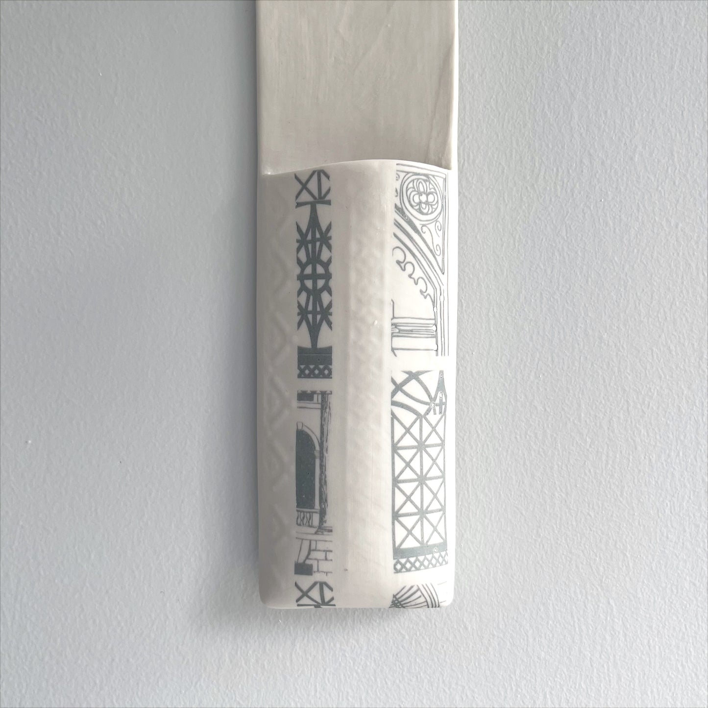 Narrow Wall Hanging Pocket Planter - Grey Architecture Print