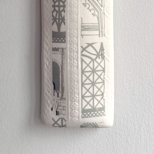 Narrow Wall Hanging Pocket Planter - Grey Architecture Print