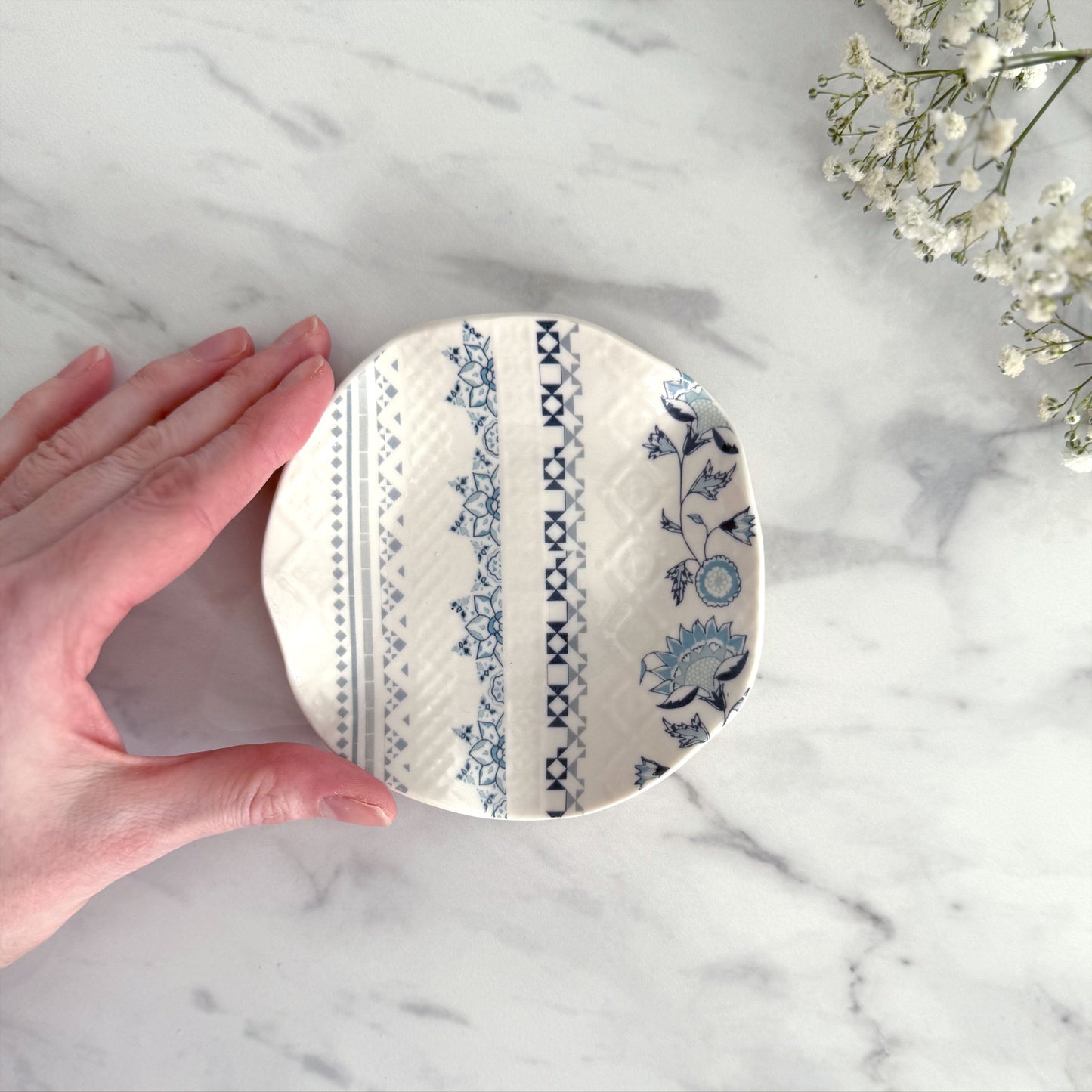 Medium Porcelain Trinket Dish/ Teabag Holder - Jasmine Print