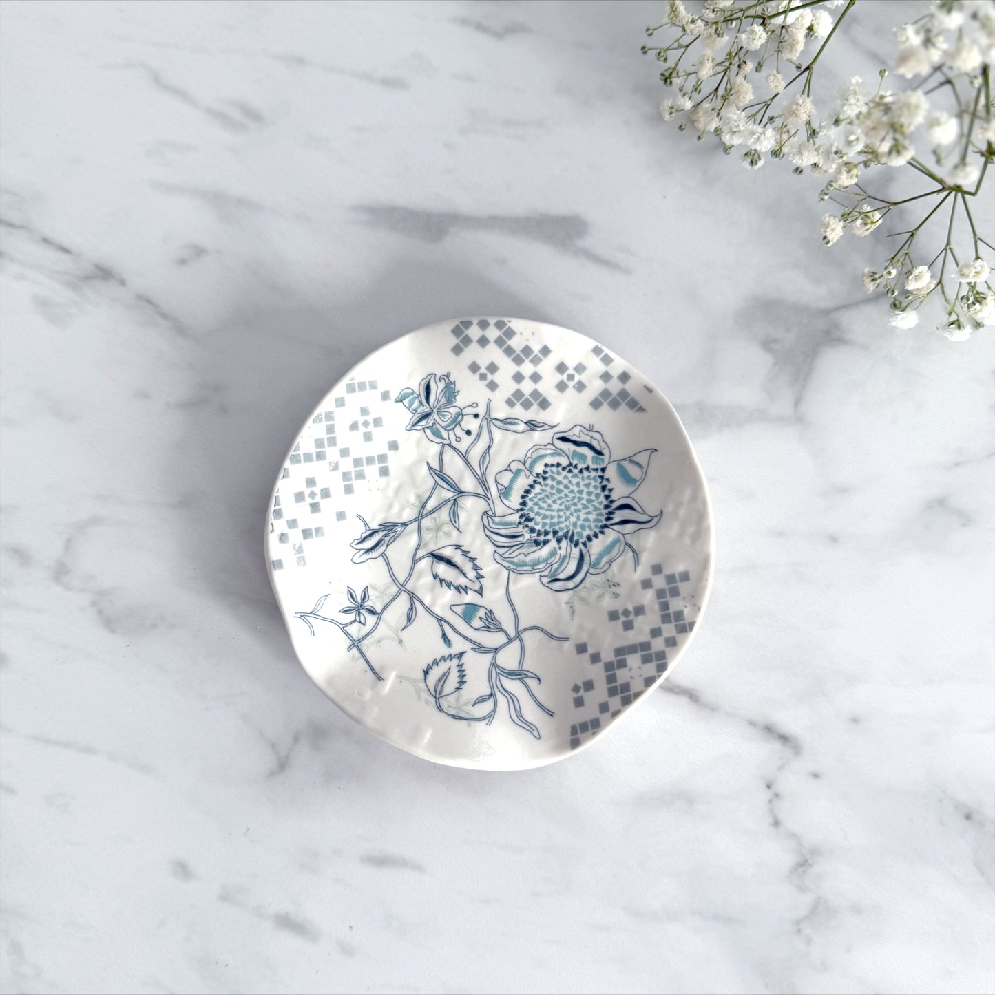 Medium Porcelain Trinket Dish/ Teabag Holder - Peony Print