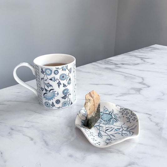 Medium Porcelain Trinket Dish/ Teabag Holder - Peony Print