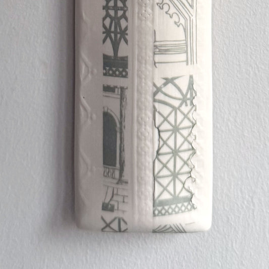 Narrow Wall Hanging Pocket Planter - Grey Architecture Print