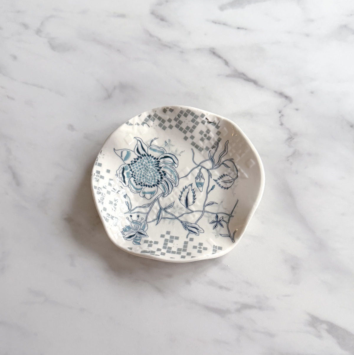 Medium Porcelain Trinket Dish/ Teabag Holder - Peony Print