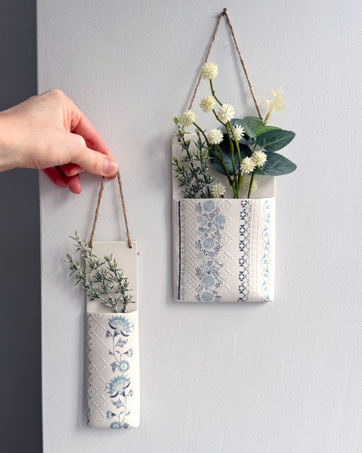 Narrow Wall Hanging Pocket Planter - Blue Fusion Design 2