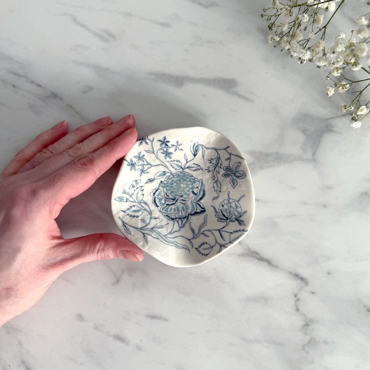 Small Porcelain Jewellery/Trinket Dish - Peony Print