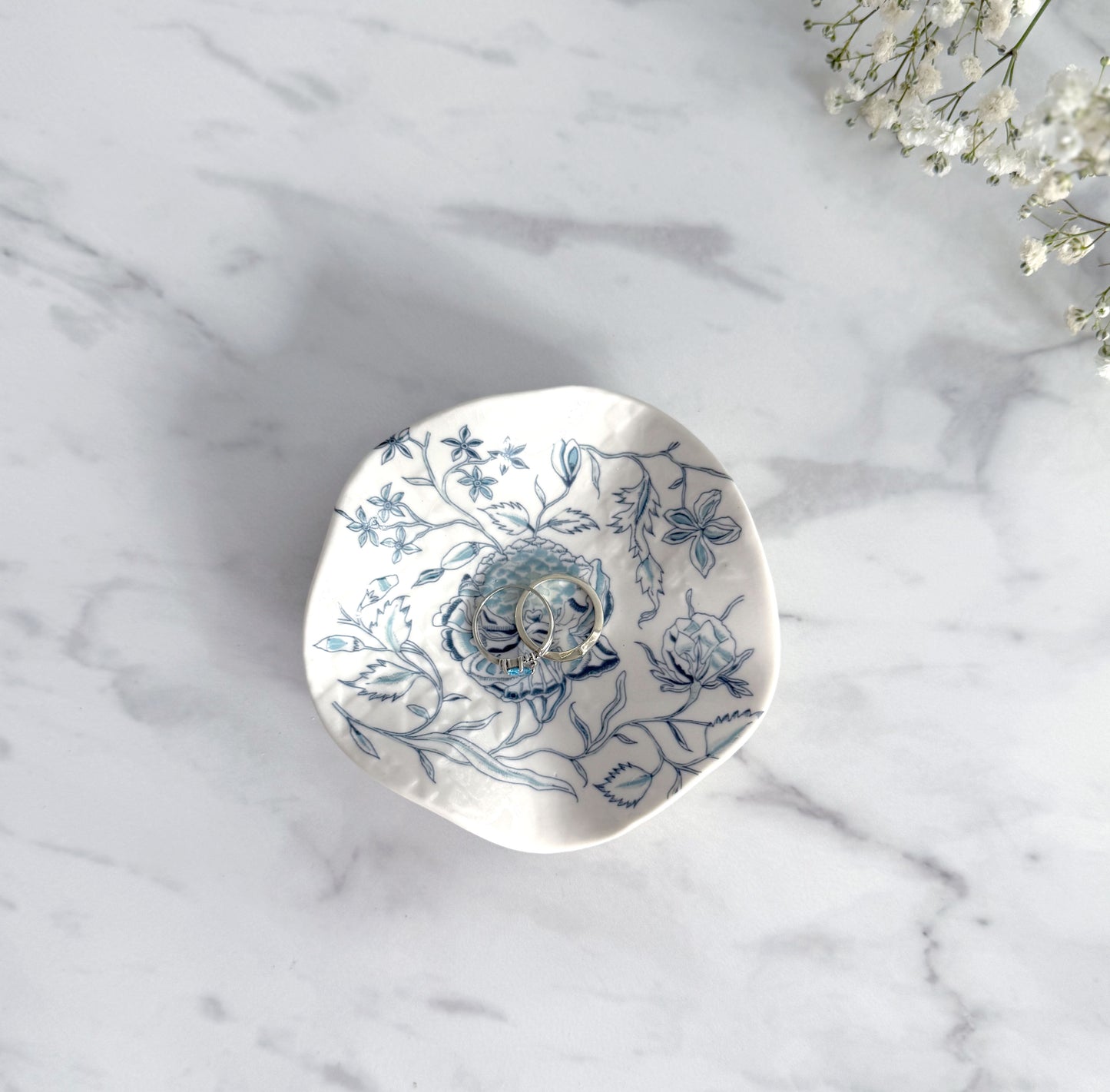 Small Porcelain Jewellery/Trinket Dish - Peony Print