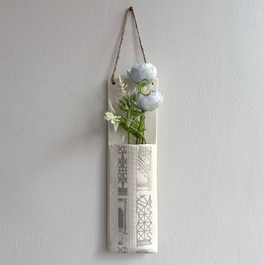 Narrow Wall Hanging Pocket Planter - Grey Architecture Print
