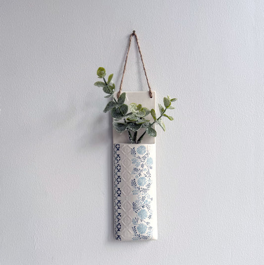 Narrow Wall Hanging Pocket Planter - Blue Fusion Design 1