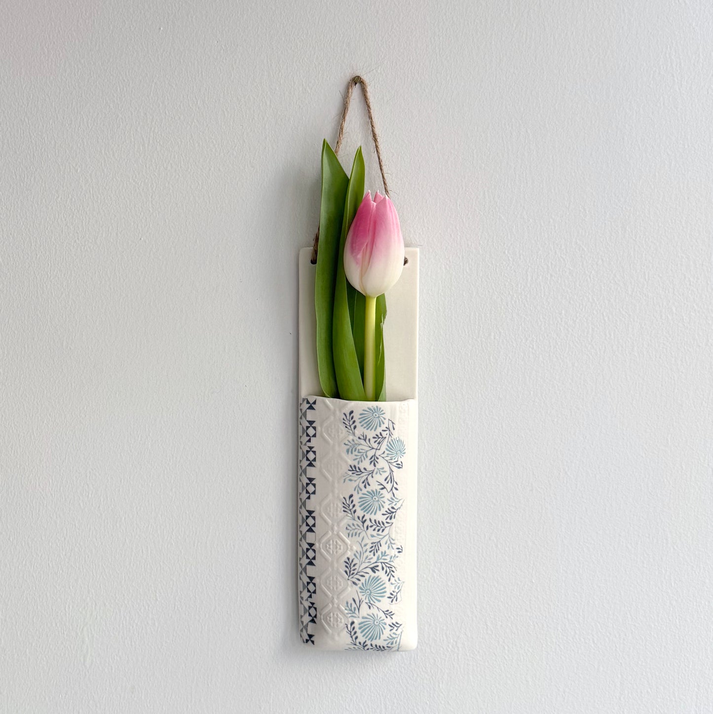 Narrow Wall Hanging Pocket Planter - Blue Fusion Design 1
