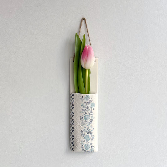 Narrow Wall Hanging Pocket Planter - Blue Fusion Design 1