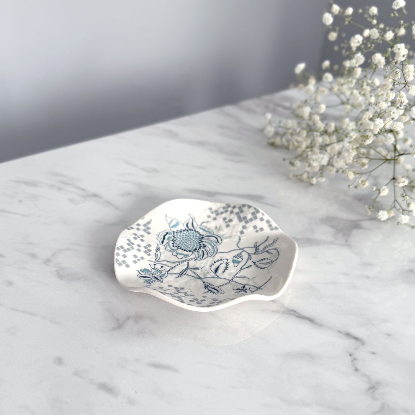 Medium Porcelain Trinket Dish/ Teabag Holder - Peony Print