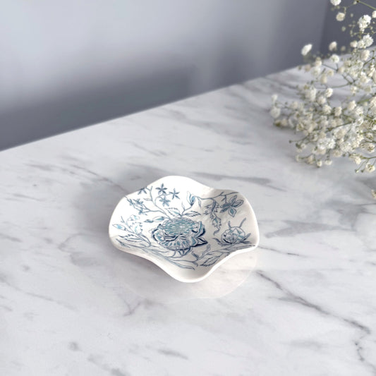 Small Porcelain Jewellery/Trinket Dish - Peony Print