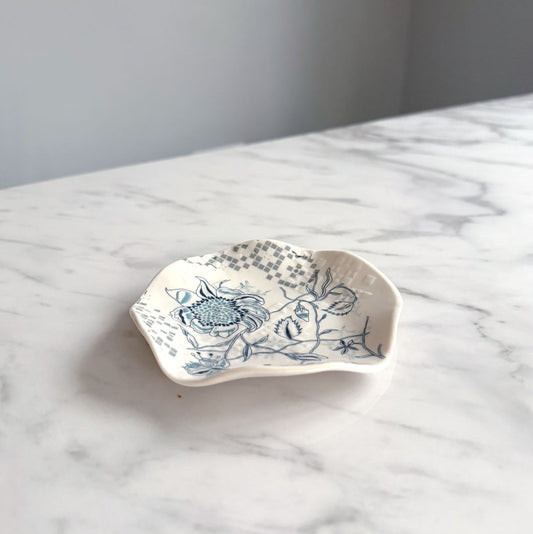 Medium Porcelain Trinket Dish/ Teabag Holder - Peony Print