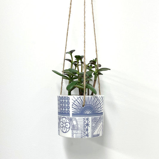 Large Architecture Hanging Planter Pot - Blue