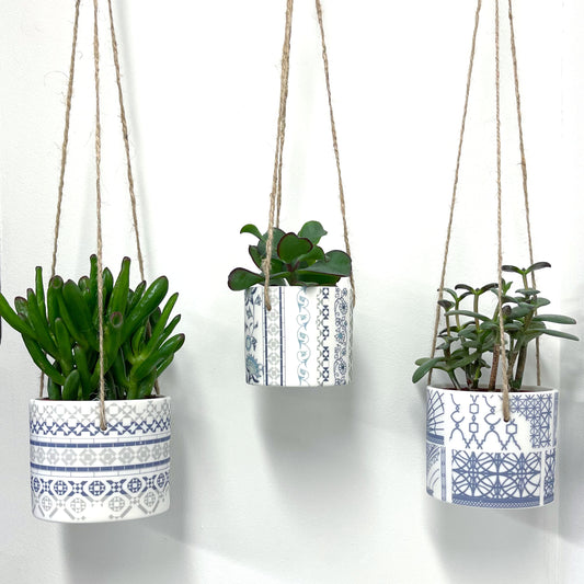 Large Architecture Hanging Planter Pot - Blue