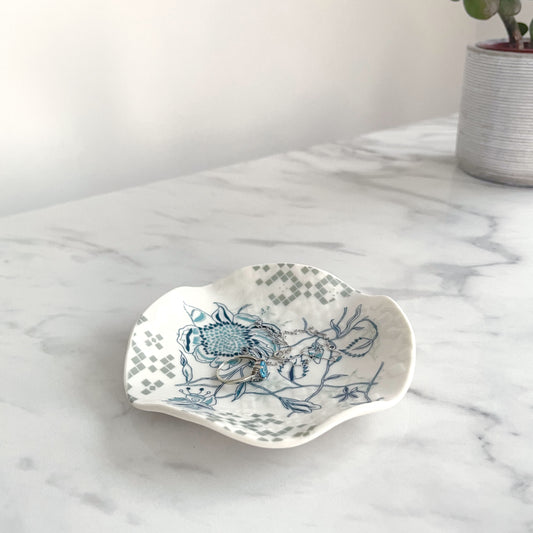 Medium Porcelain Trinket Dish/ Teabag Holder - Peony Print